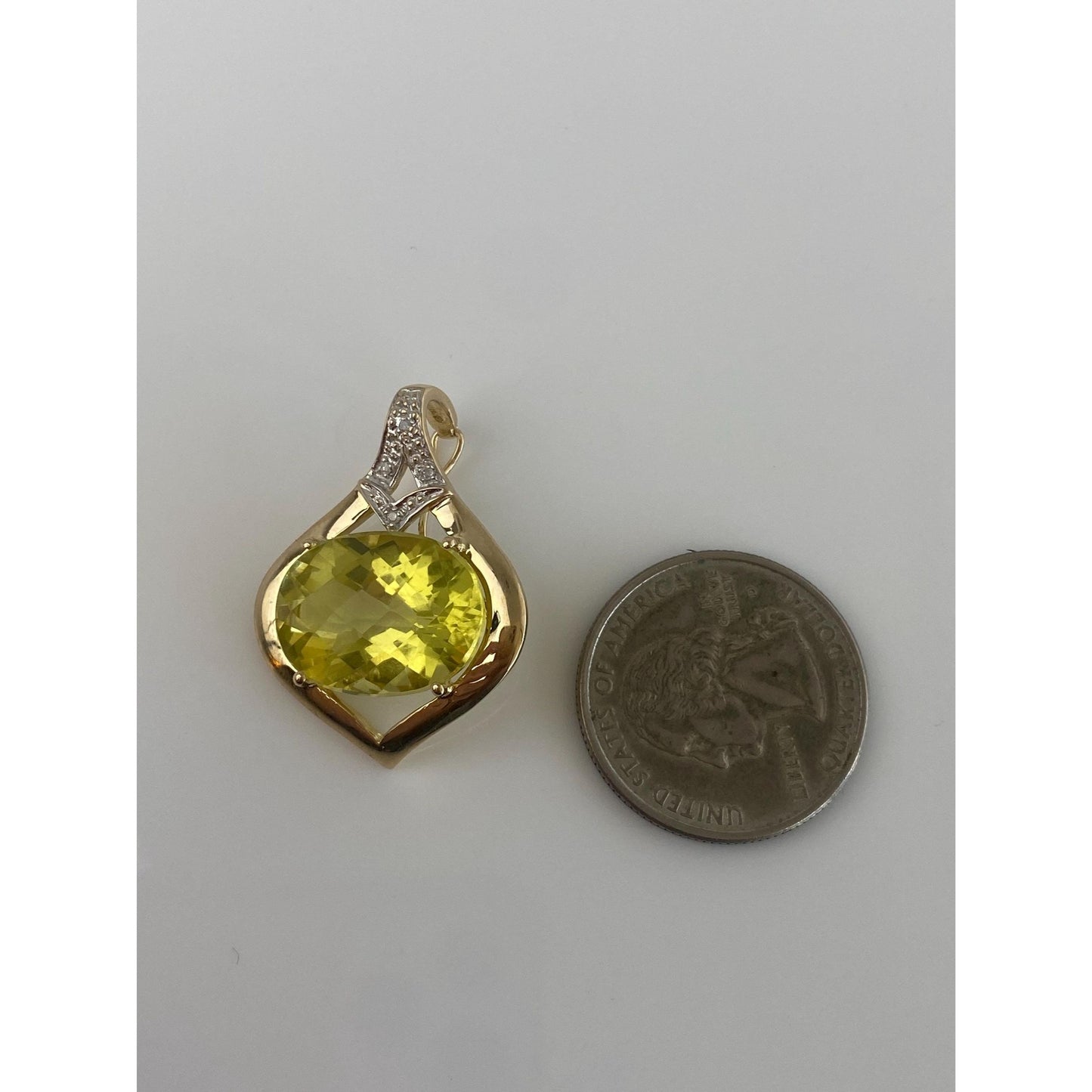 Solid 14k Yellow Gold Diamond Lemon Quartz Charm