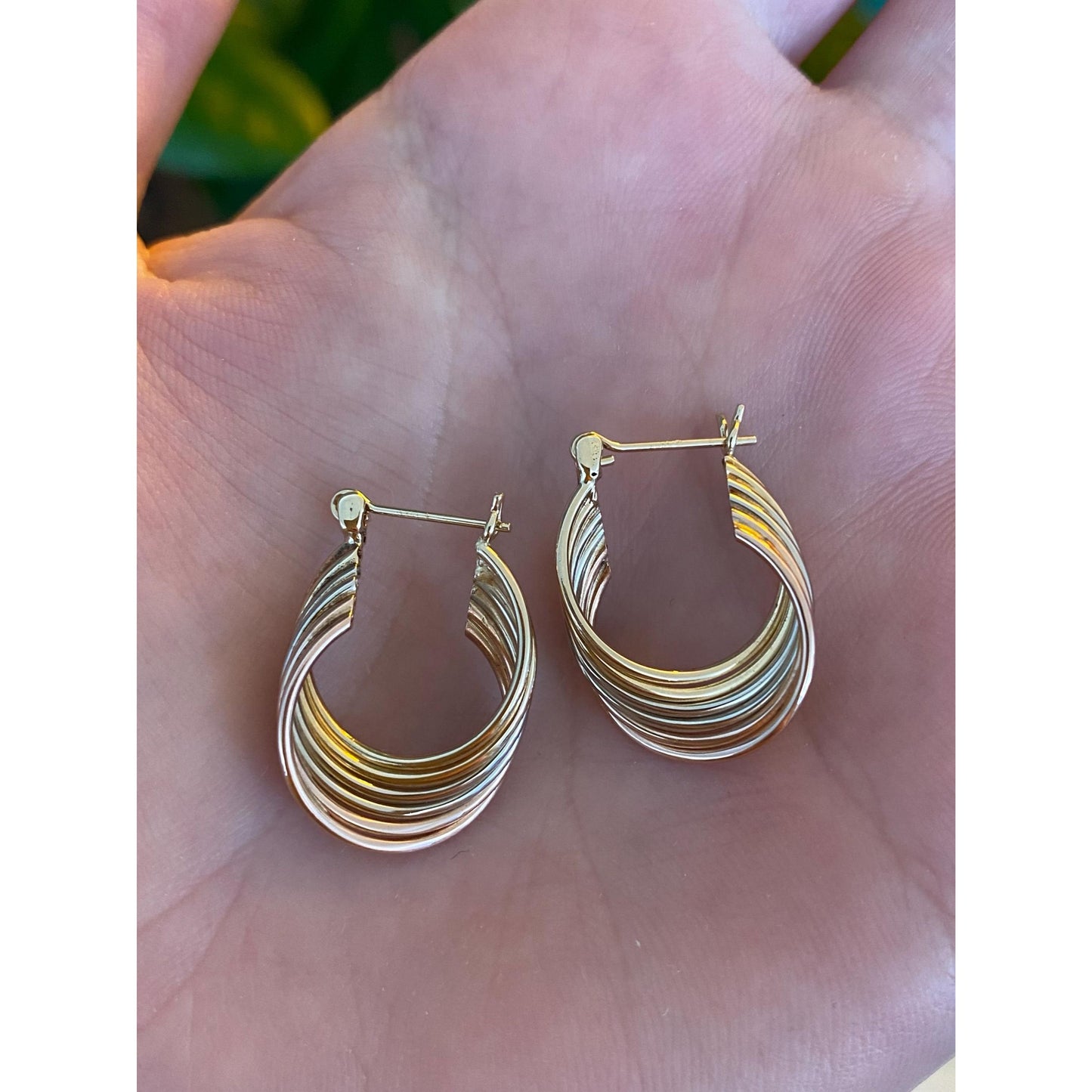 Vintage 14k Tri Tone Gold Layered Hoop Earrings