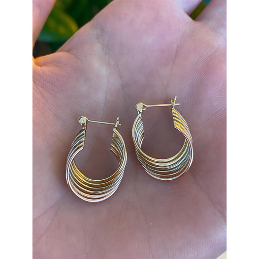 Vintage 14k Tri Tone Gold Layered Hoop Earrings