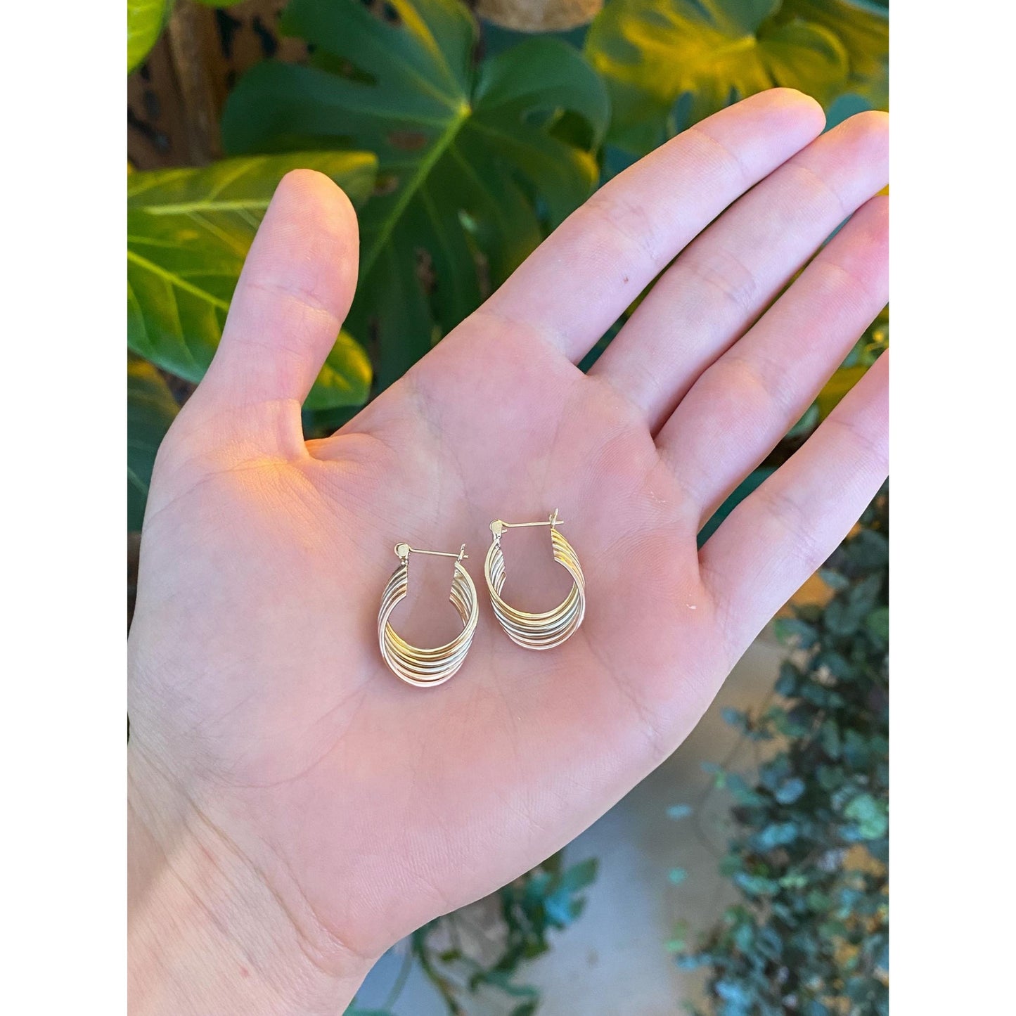 Vintage 14k Tri Tone Gold Layered Hoop Earrings