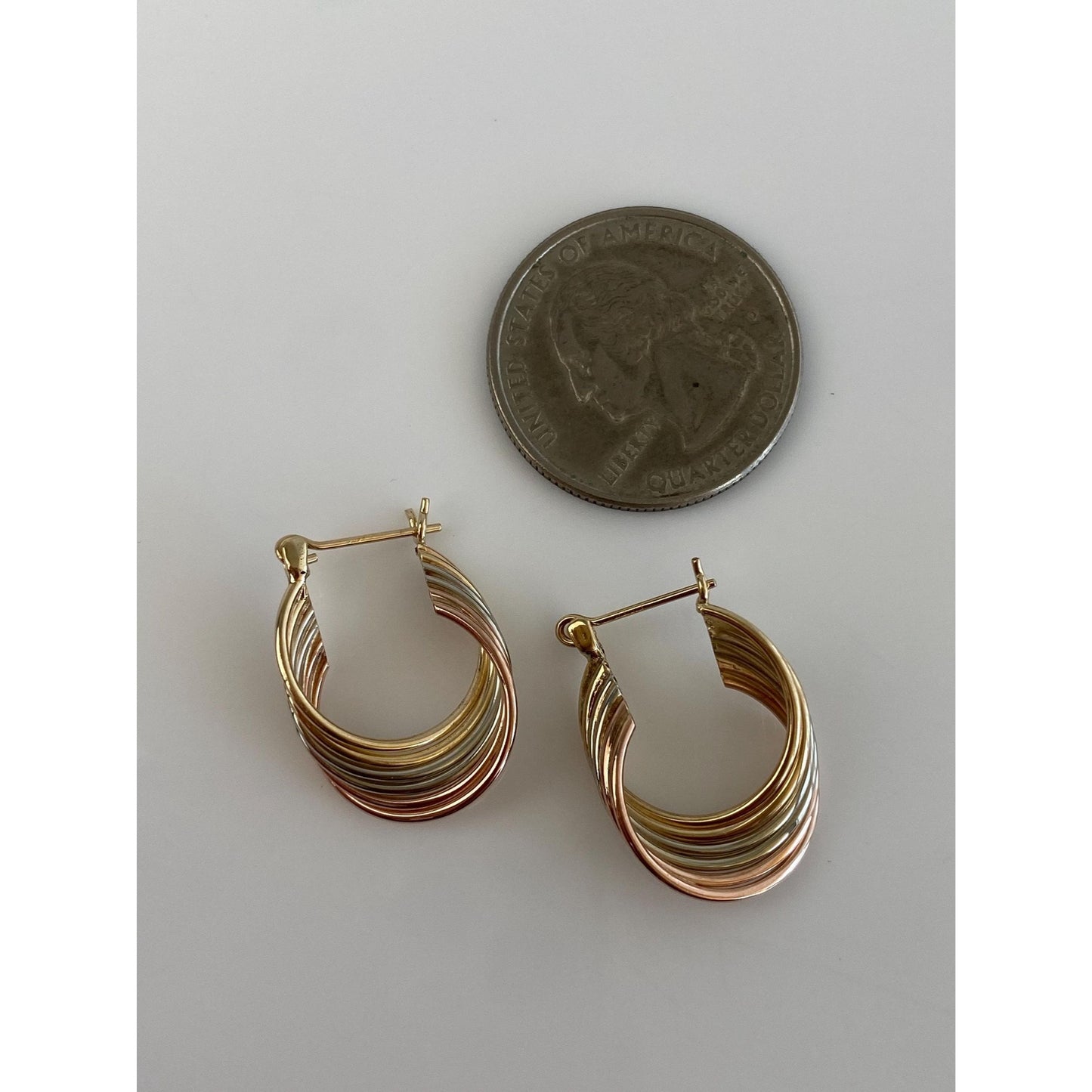Vintage 14k Tri Tone Gold Layered Hoop Earrings
