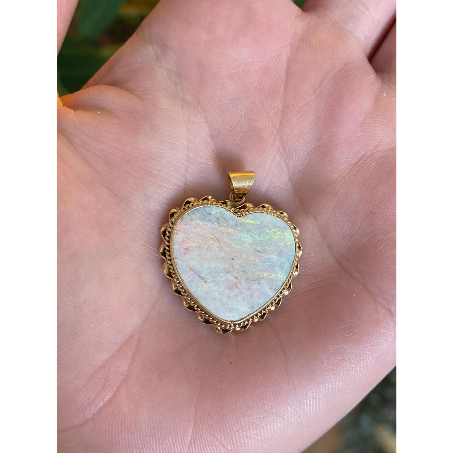 Vintage Solid 14k Yellow Gold Opal Heart Charm