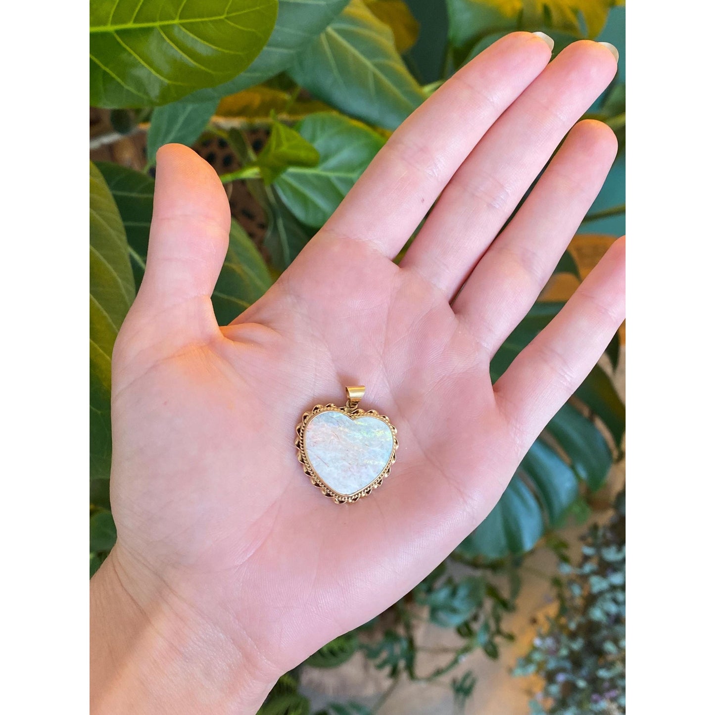Vintage Solid 14k Yellow Gold Opal Heart Charm
