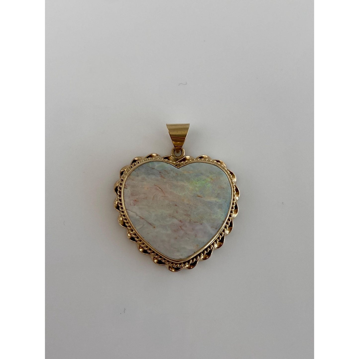 Vintage Solid 14k Yellow Gold Opal Heart Charm