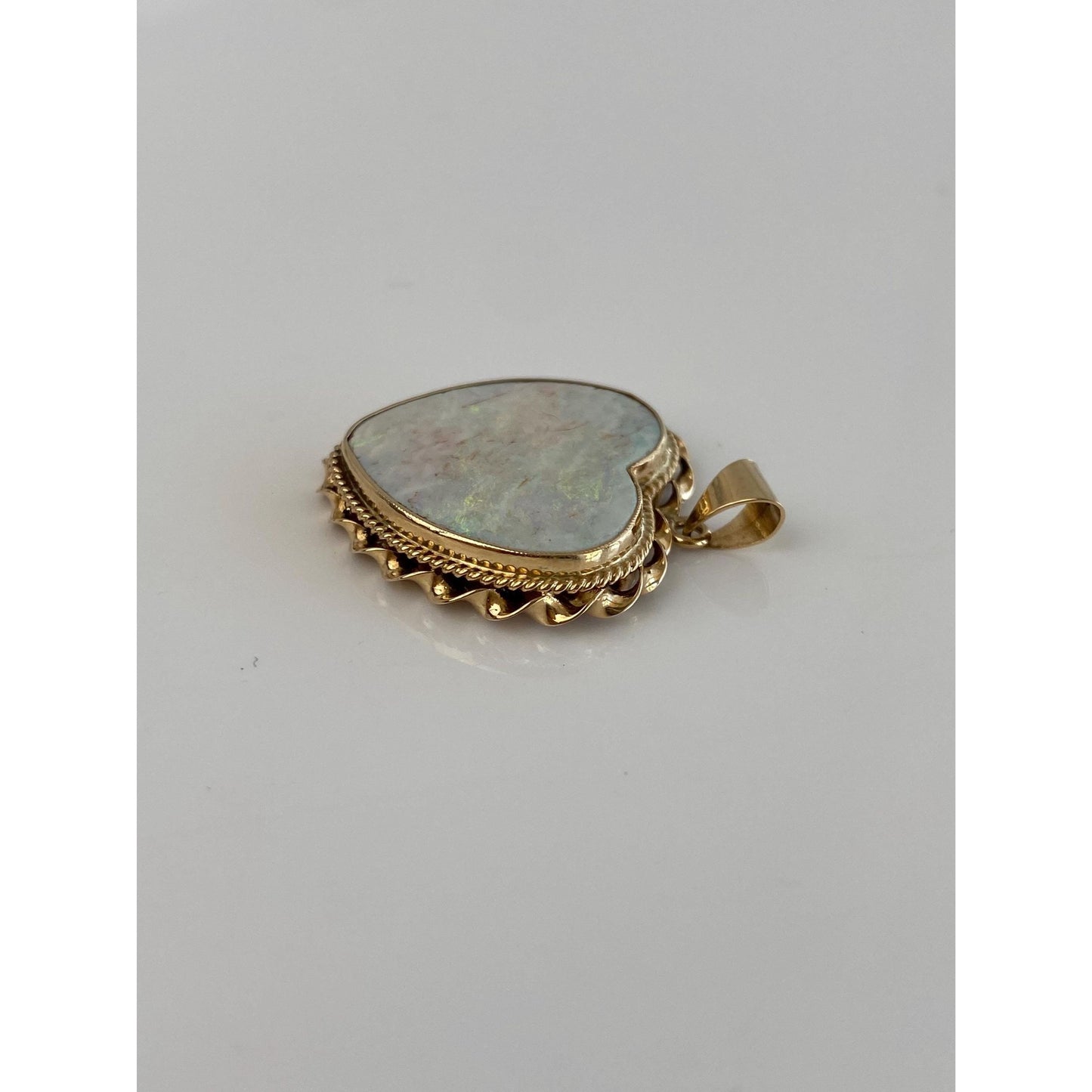Vintage Solid 14k Yellow Gold Opal Heart Charm
