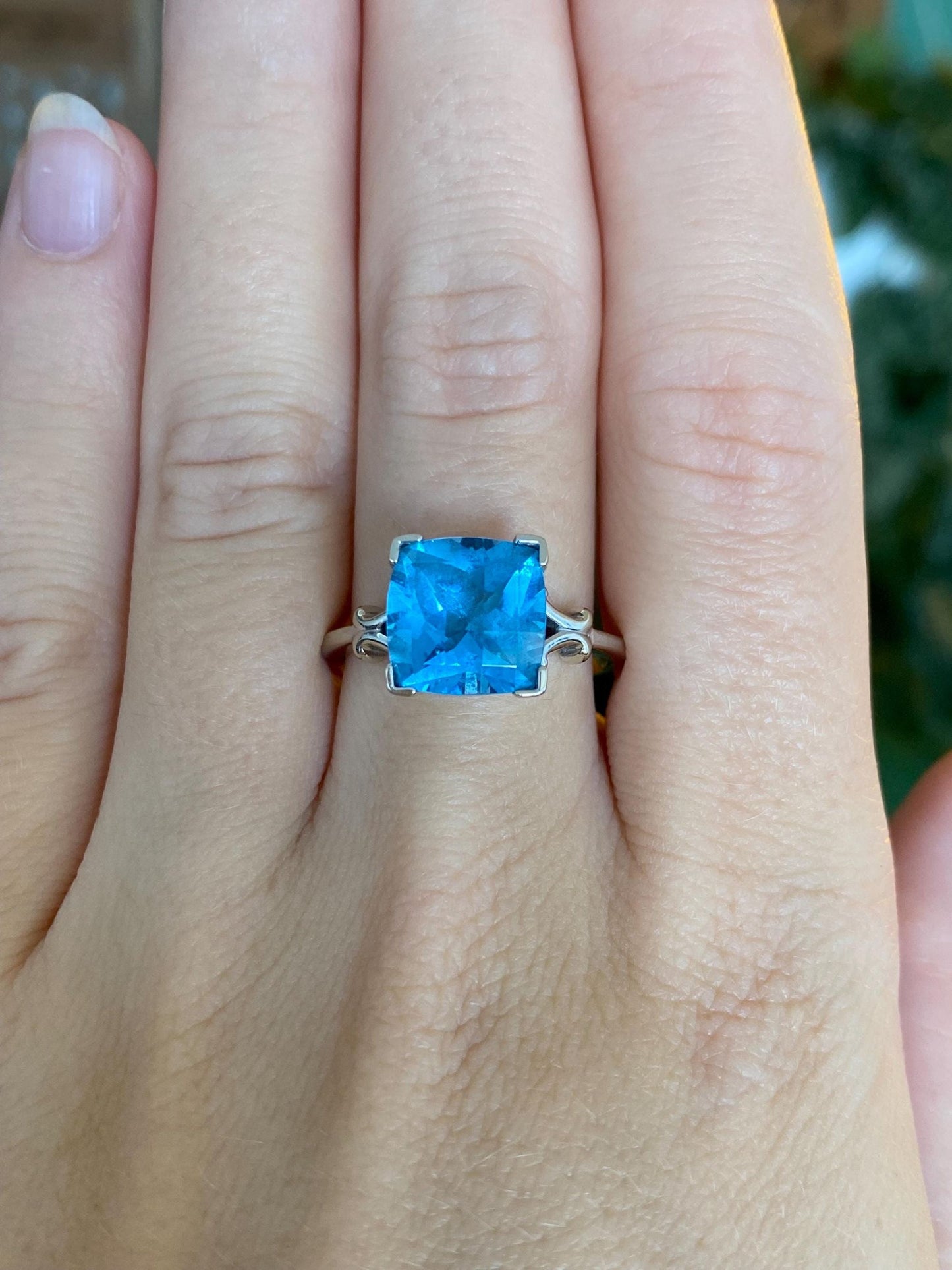 Vintage Solid 14k White Gold Topaz Ring - Size 8.75