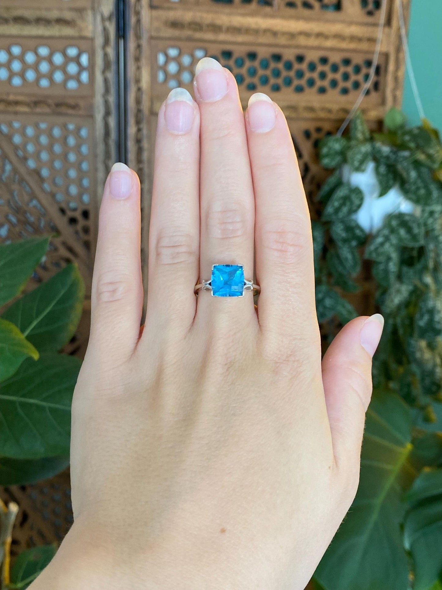 Vintage Solid 14k White Gold Topaz Ring - Size 8.75