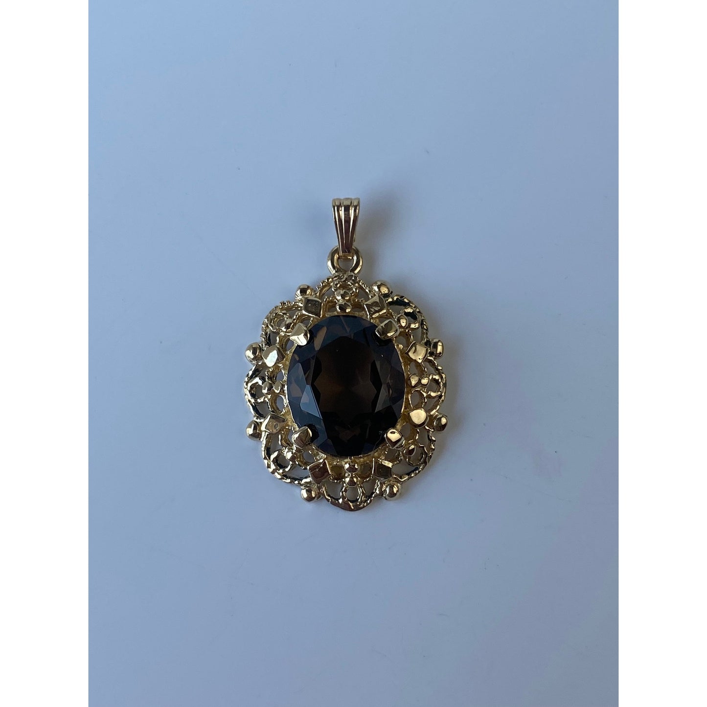 Vintage Solid 14k Yellow Gold Smoky Quartz Ornate Charm