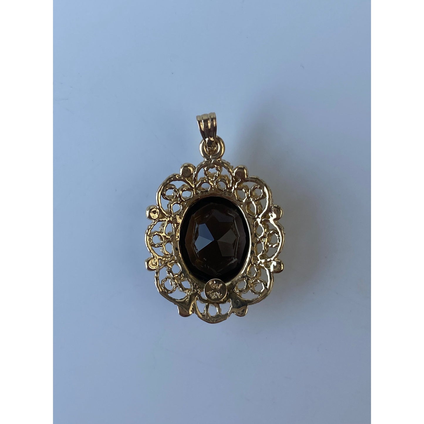 Vintage Solid 14k Yellow Gold Smoky Quartz Ornate Charm