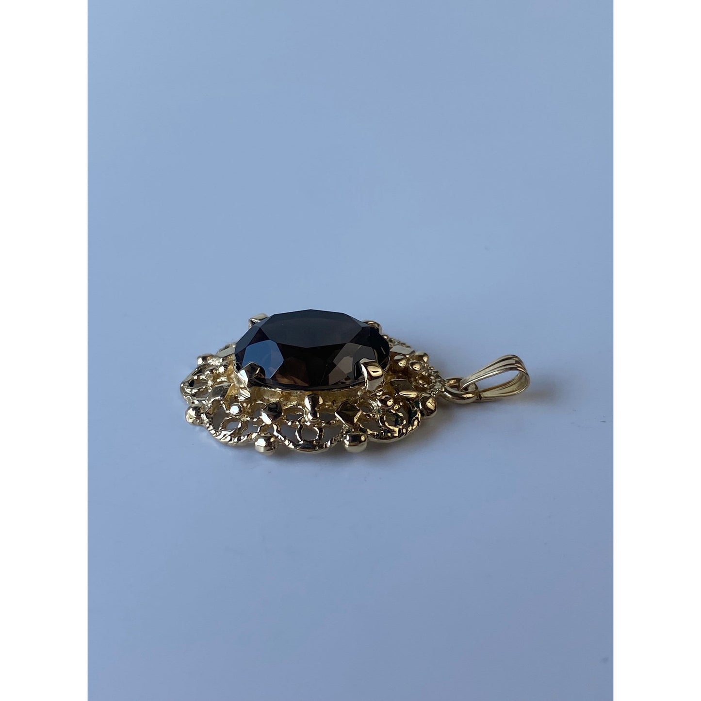 Vintage Solid 14k Yellow Gold Smoky Quartz Ornate Charm