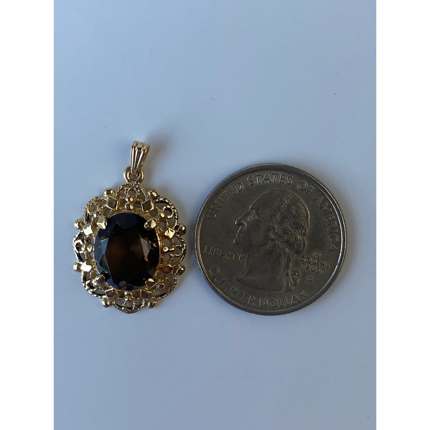 Vintage Solid 14k Yellow Gold Smoky Quartz Ornate Charm