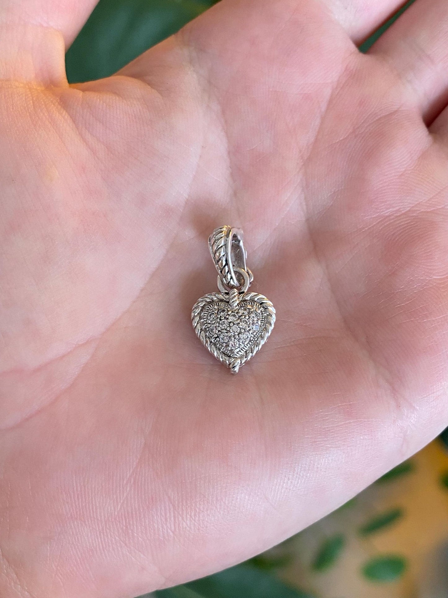 Judith Ripka Solid Sterling Silver Clear Cubic Zirconia Heart Charm