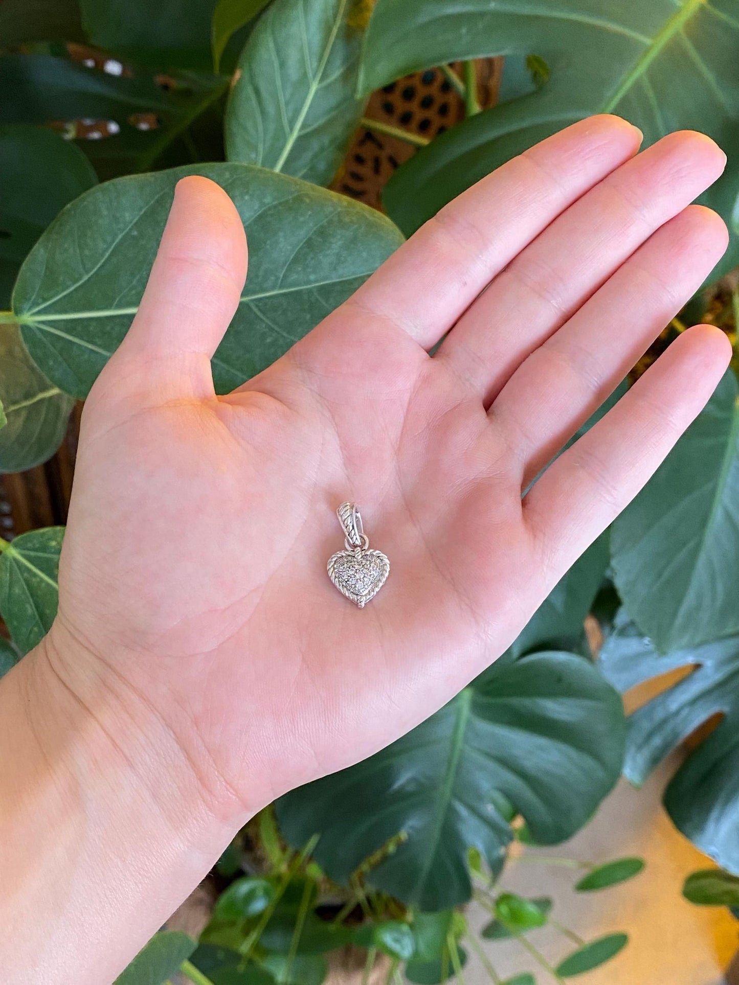 Judith Ripka Solid Sterling Silver Clear Cubic Zirconia Heart Charm