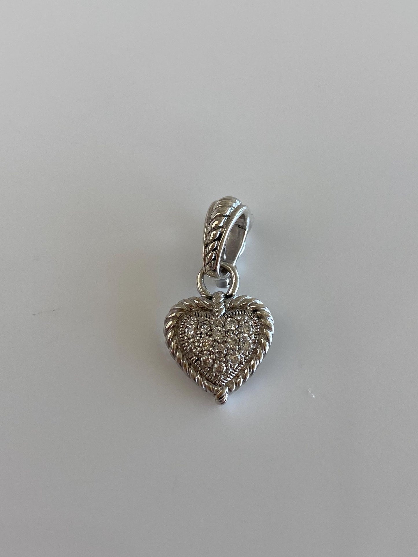 Judith Ripka Solid Sterling Silver Clear Cubic Zirconia Heart Charm