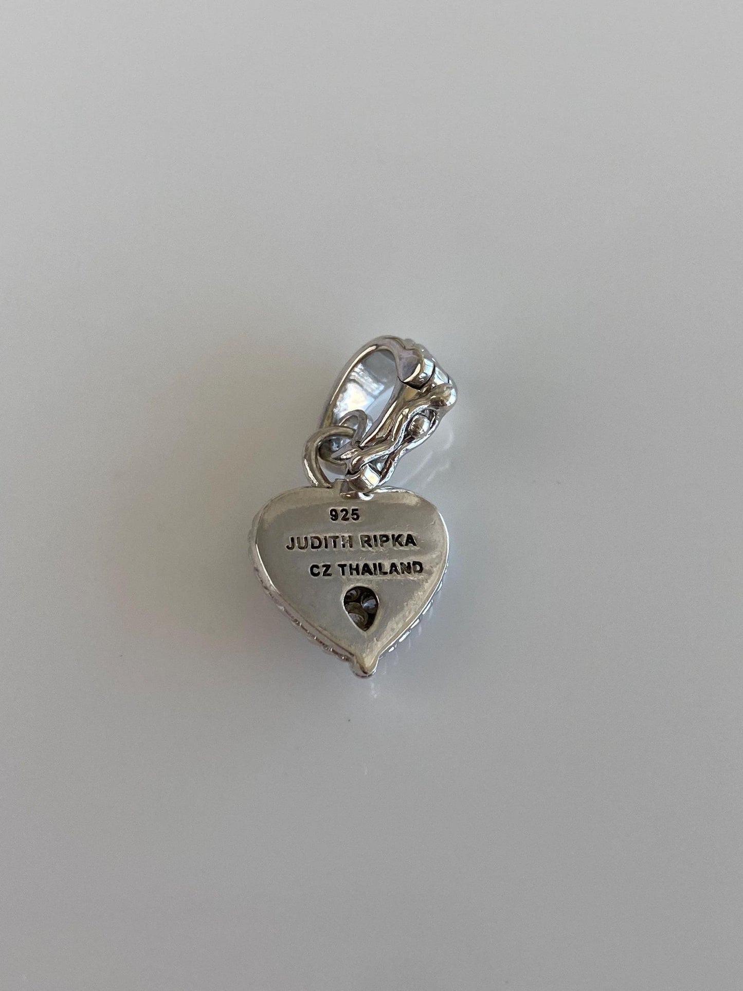 Judith Ripka Solid Sterling Silver Clear Cubic Zirconia Heart Charm