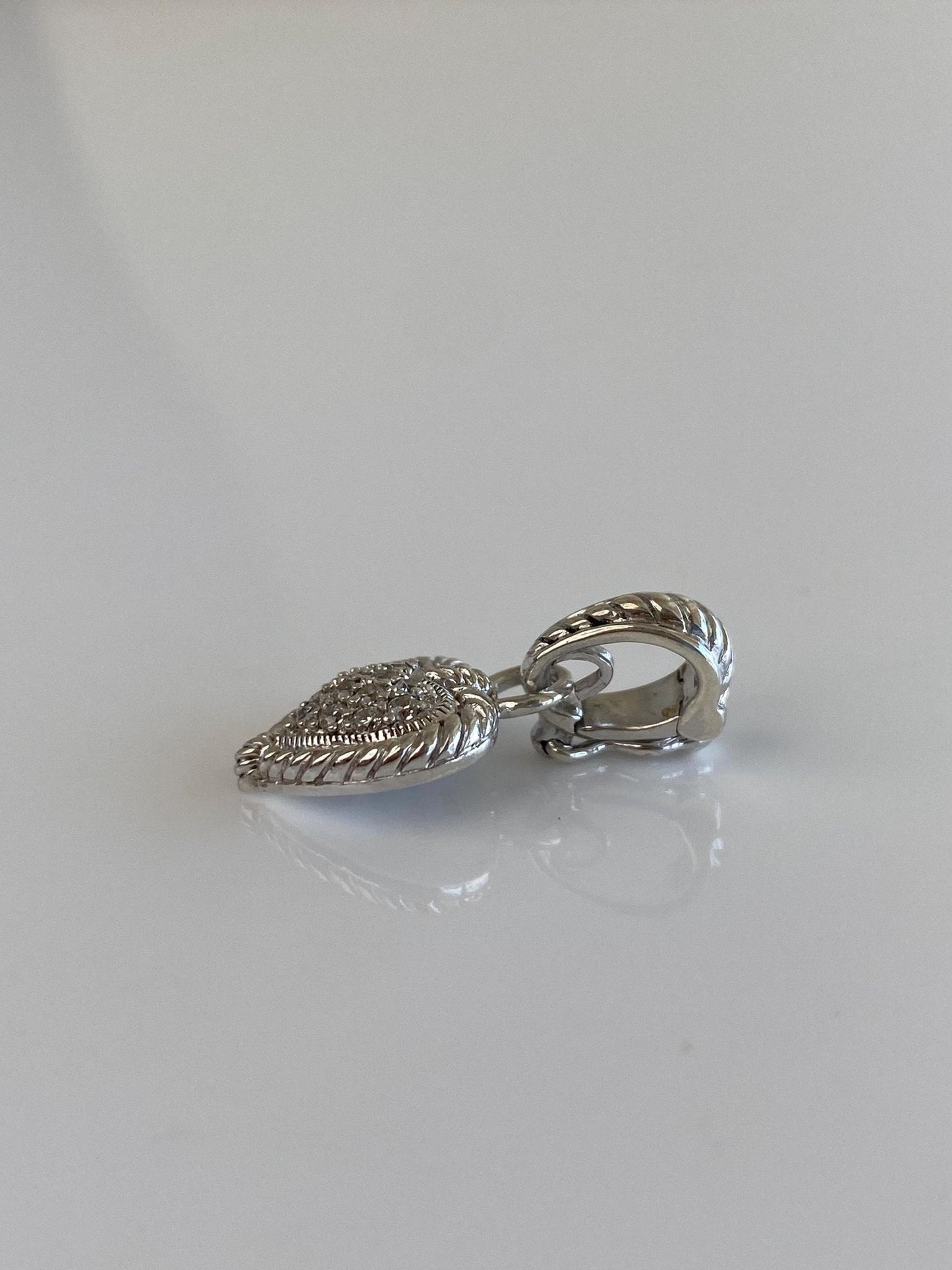 Judith Ripka Solid Sterling Silver Clear Cubic Zirconia Heart Charm