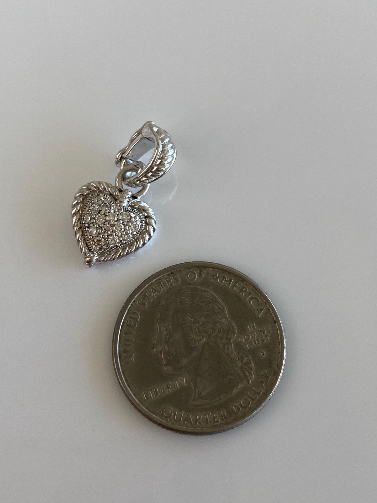 Judith Ripka Solid Sterling Silver Clear Cubic Zirconia Heart Charm