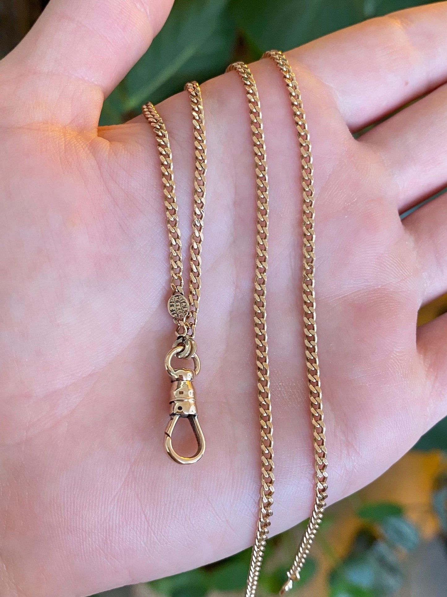 Vintage Solid 14k Yellow Gold Curb Chain Charm Holder Necklace - 20.5 inches