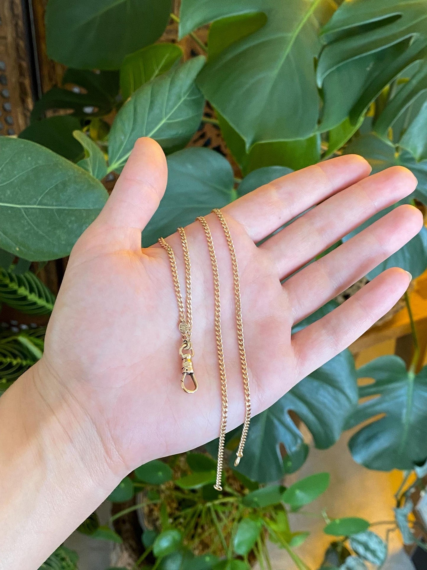 Vintage Solid 14k Yellow Gold Curb Chain Charm Holder Necklace - 20.5 inches
