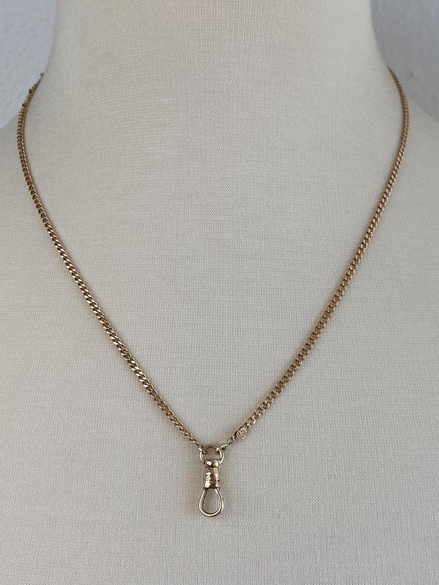Vintage Solid 14k Yellow Gold Curb Chain Charm Holder Necklace - 20.5 inches