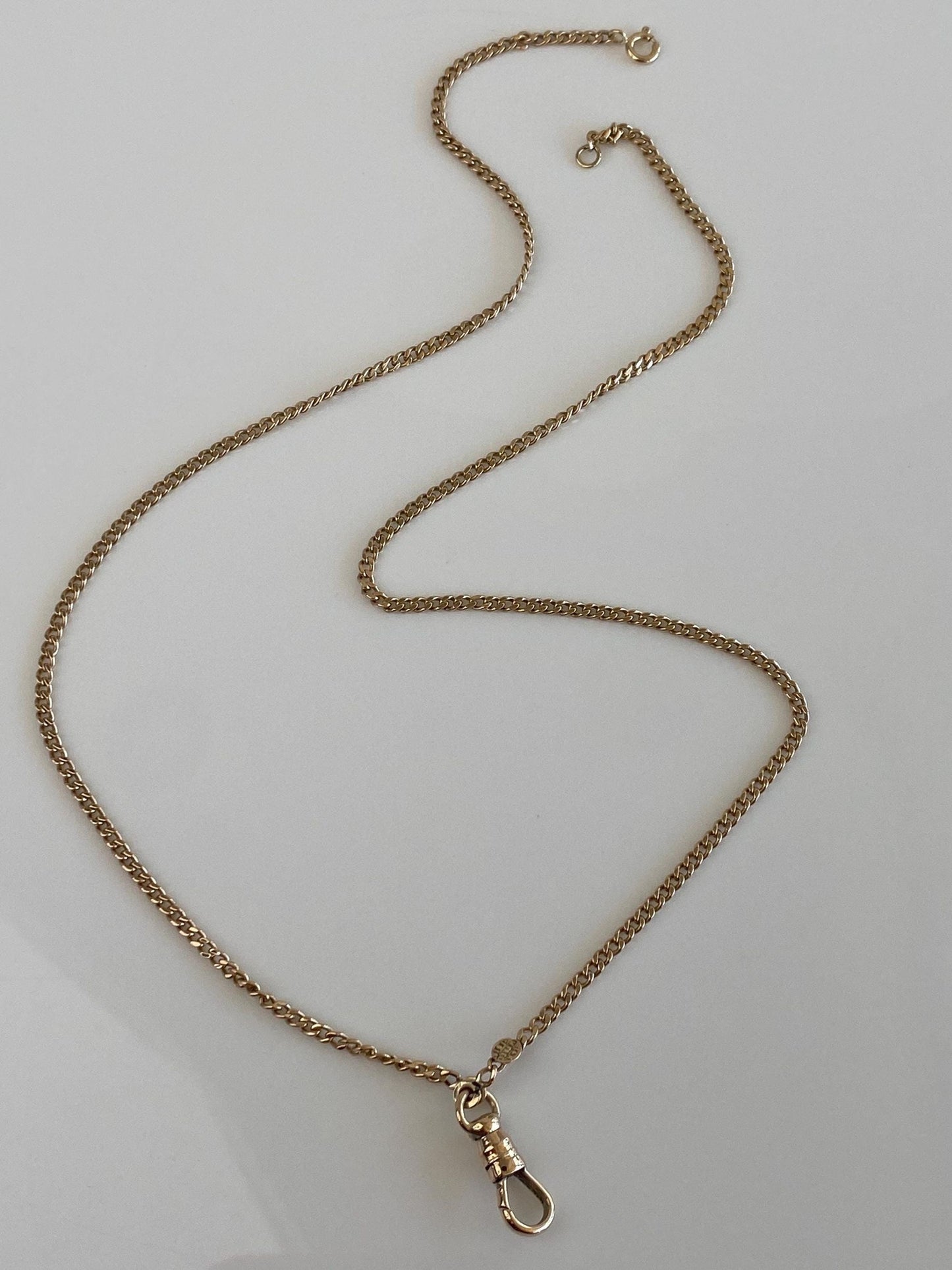 Vintage Solid 14k Yellow Gold Curb Chain Charm Holder Necklace - 20.5 inches