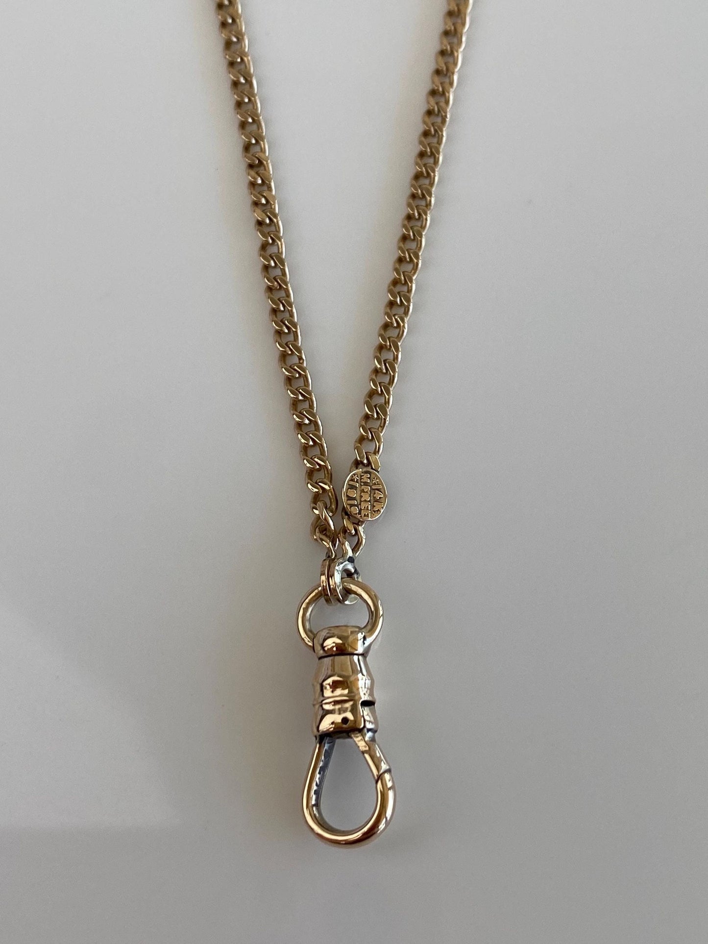 Vintage Solid 14k Yellow Gold Curb Chain Charm Holder Necklace - 20.5 inches