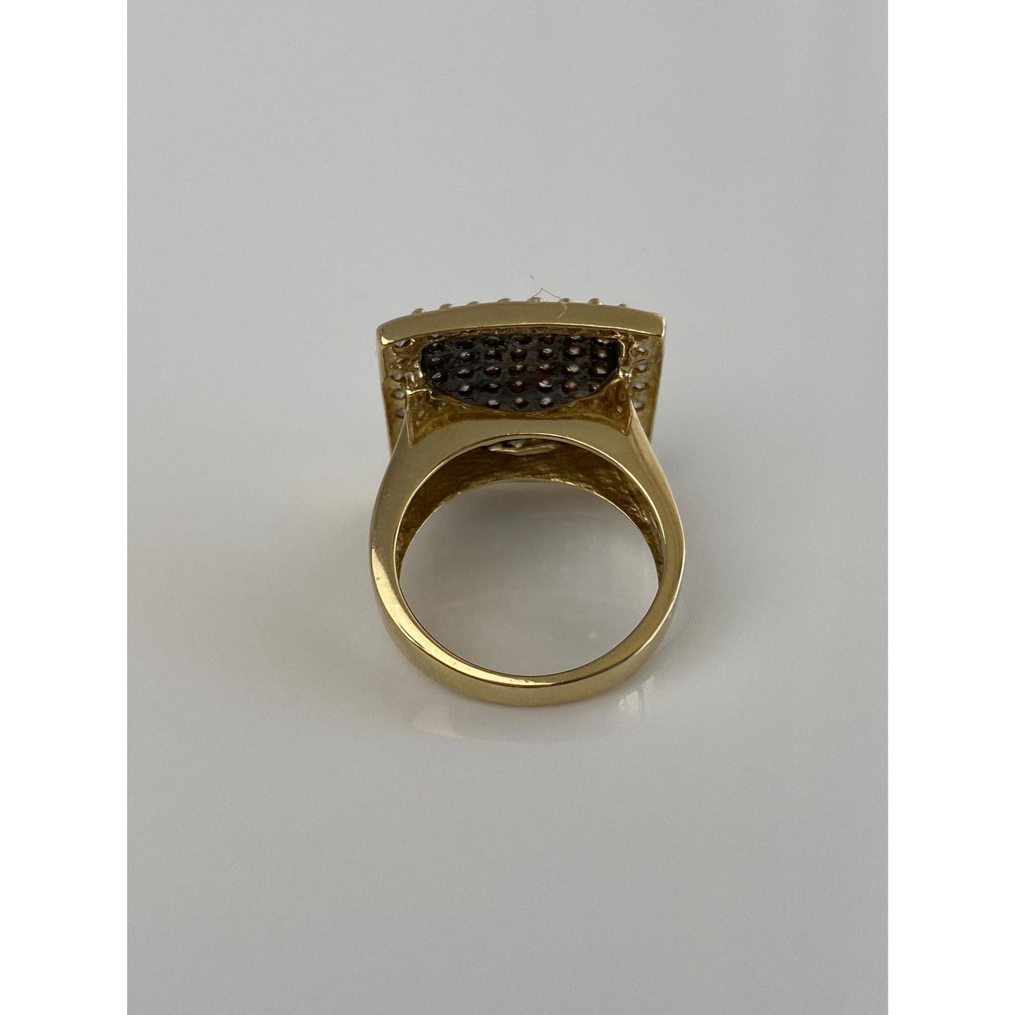 Vintage Solid 10k Yellow Gold Champagne & Clear Diamond Square Ring - Size 7