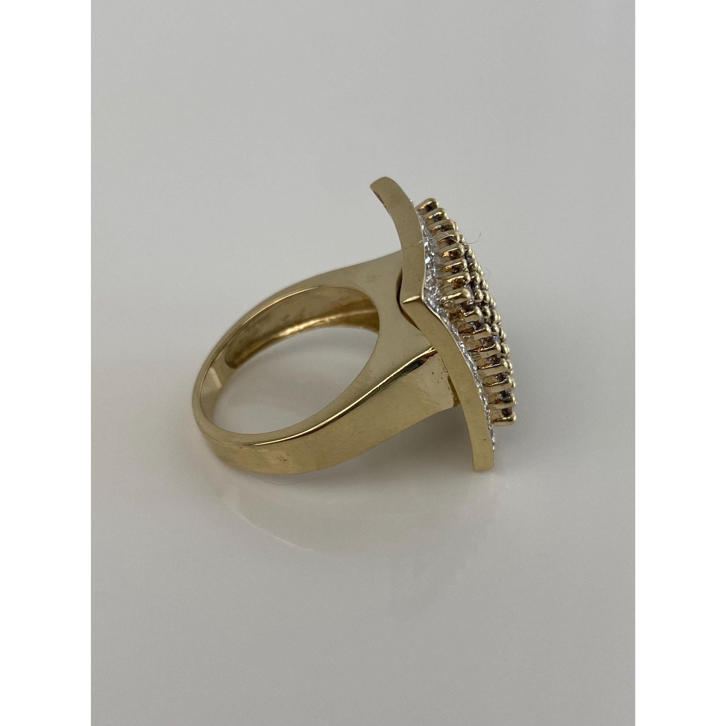 Vintage Solid 10k Yellow Gold Champagne & Clear Diamond Square Ring - Size 7