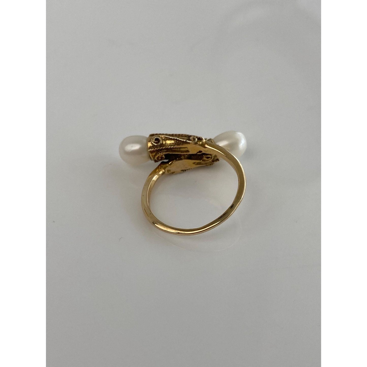 Solid 14k Yellow Gold Pearl Bypass Ring - Size 6.25