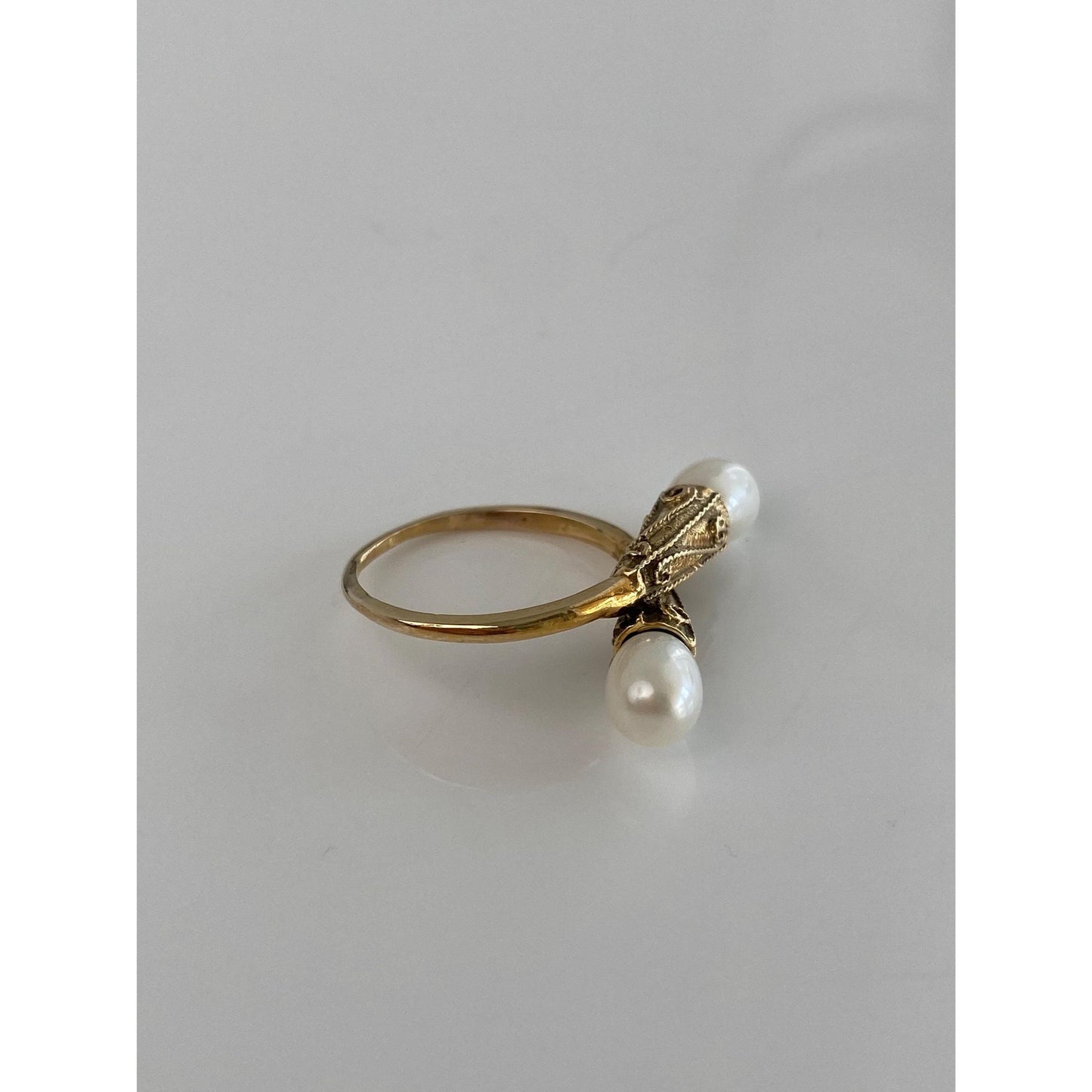 Solid 14k Yellow Gold Pearl Bypass Ring - Size 6.25