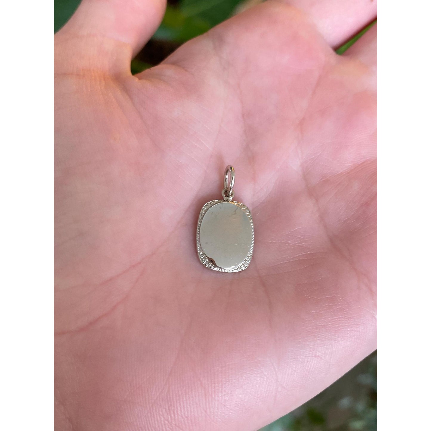 Vintage Solid 14k White Gold Engraved Border Cufflink Conversion Charm