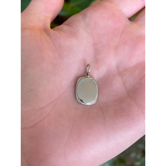 Vintage Solid 14k White Gold Engraved Border Cufflink Conversion Charm