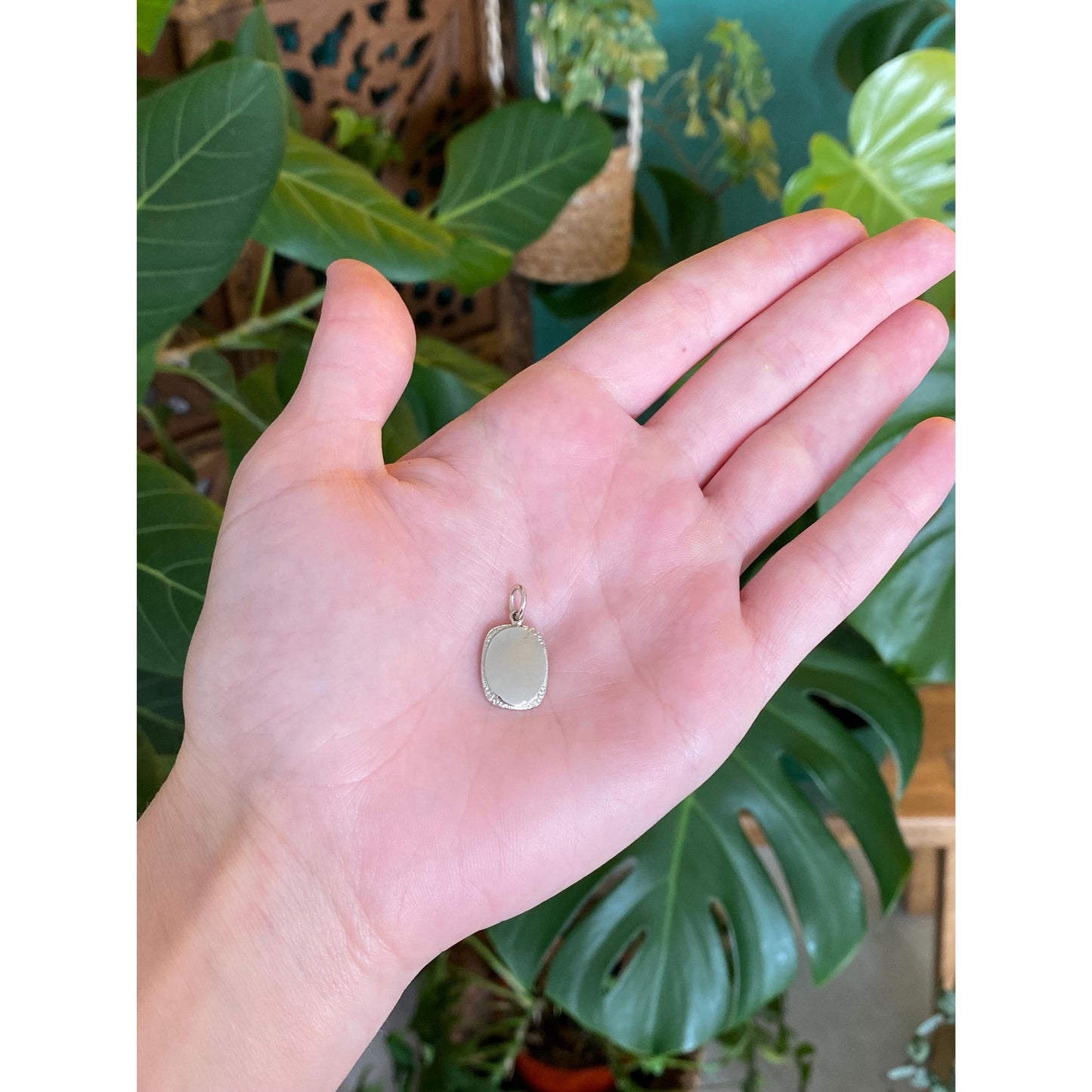 Vintage Solid 14k White Gold Engraved Border Cufflink Conversion Charm