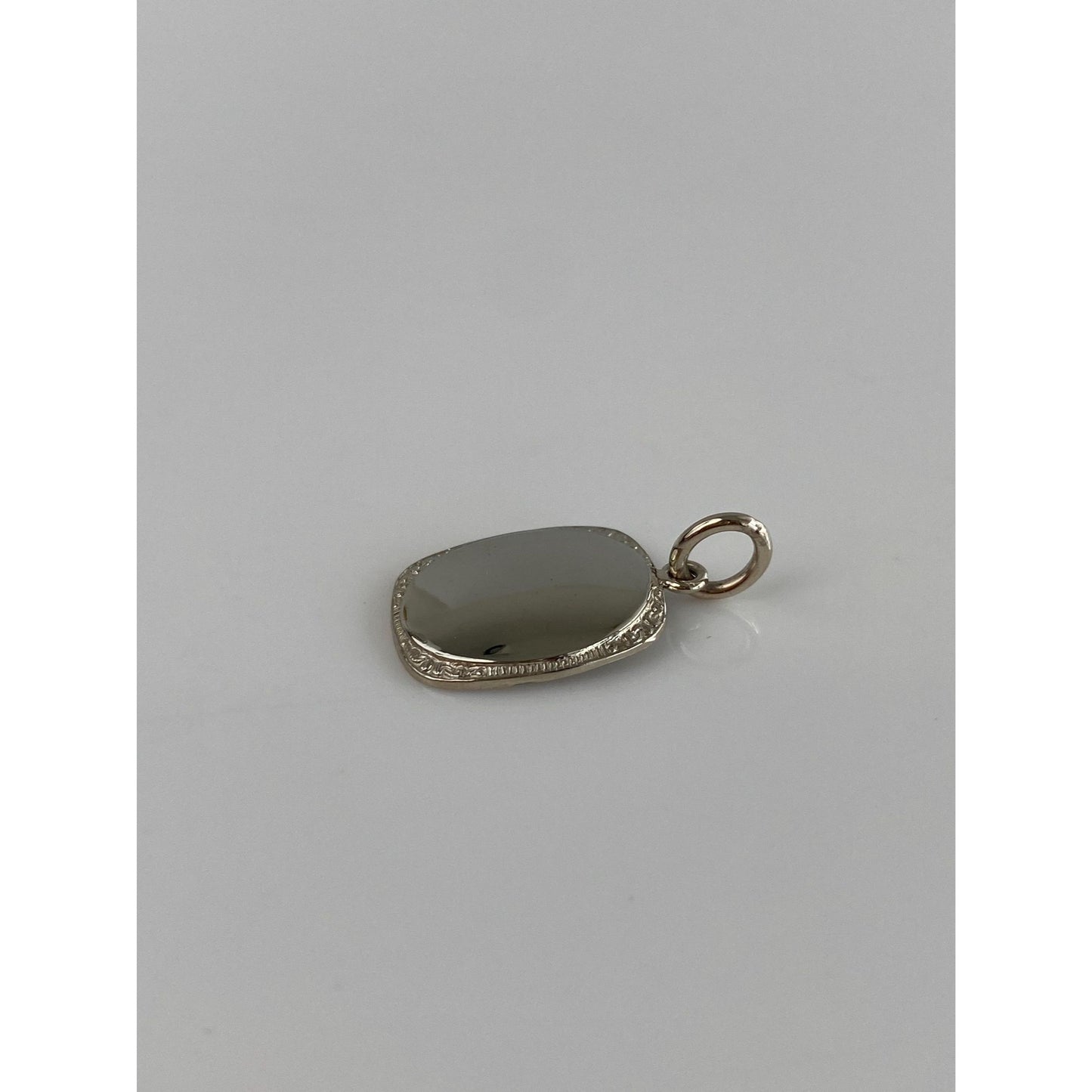 Vintage Solid 14k White Gold Engraved Border Cufflink Conversion Charm