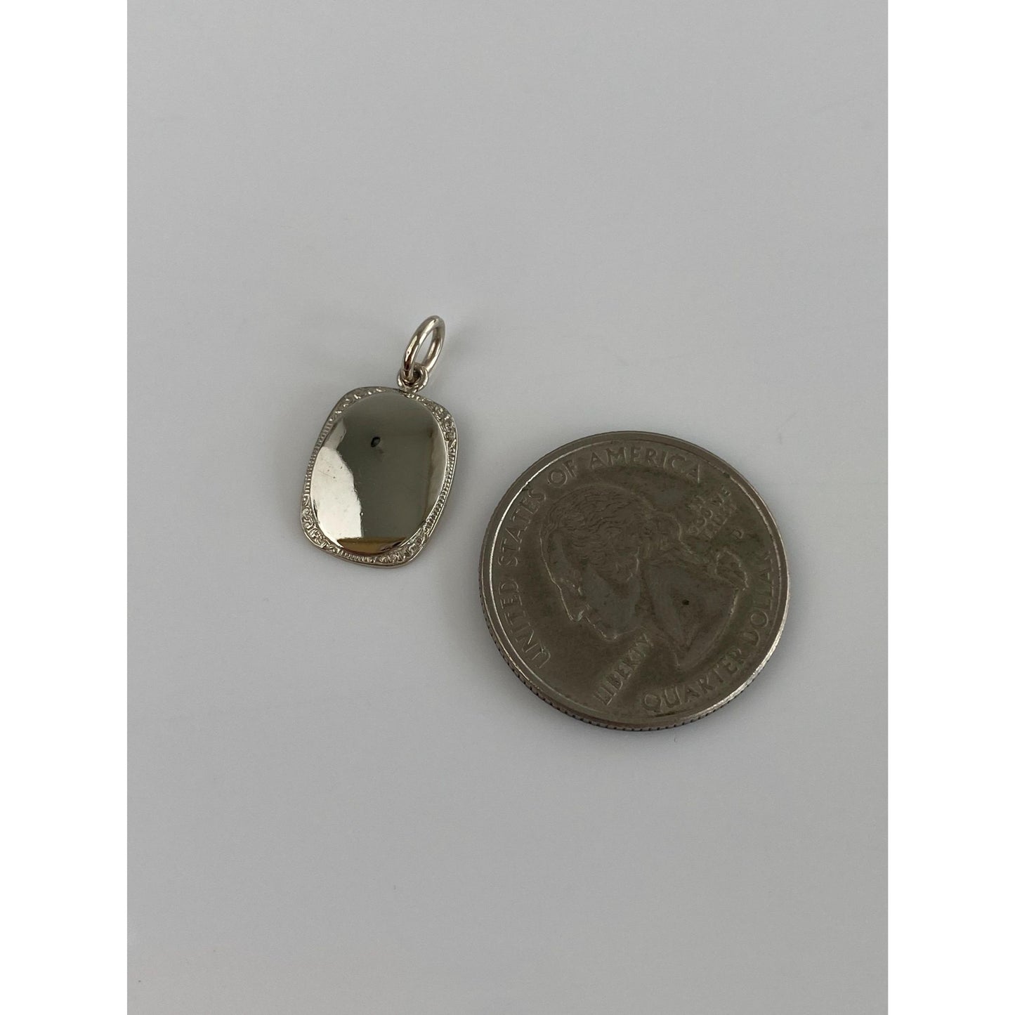 Vintage Solid 14k White Gold Engraved Border Cufflink Conversion Charm