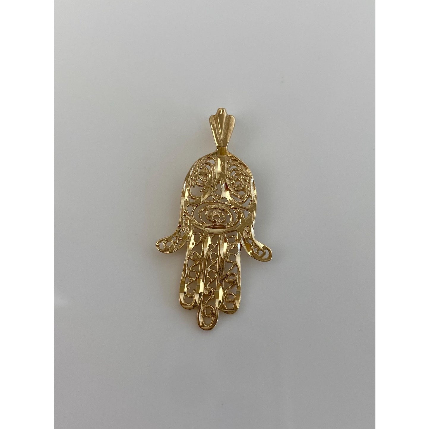 Vintage Solid 14k Yellow Gold Filigree Hamsa Hand Charm