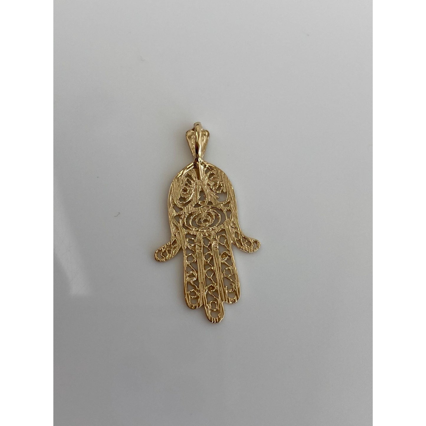Vintage Solid 14k Yellow Gold Filigree Hamsa Hand Charm