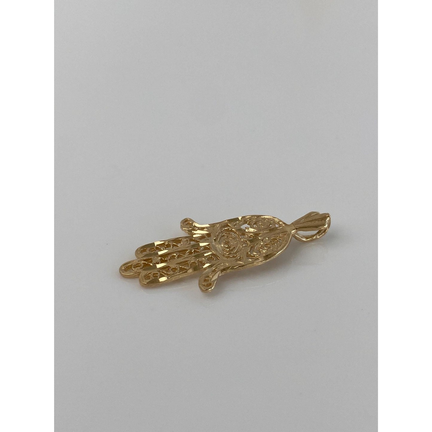 Vintage Solid 14k Yellow Gold Filigree Hamsa Hand Charm