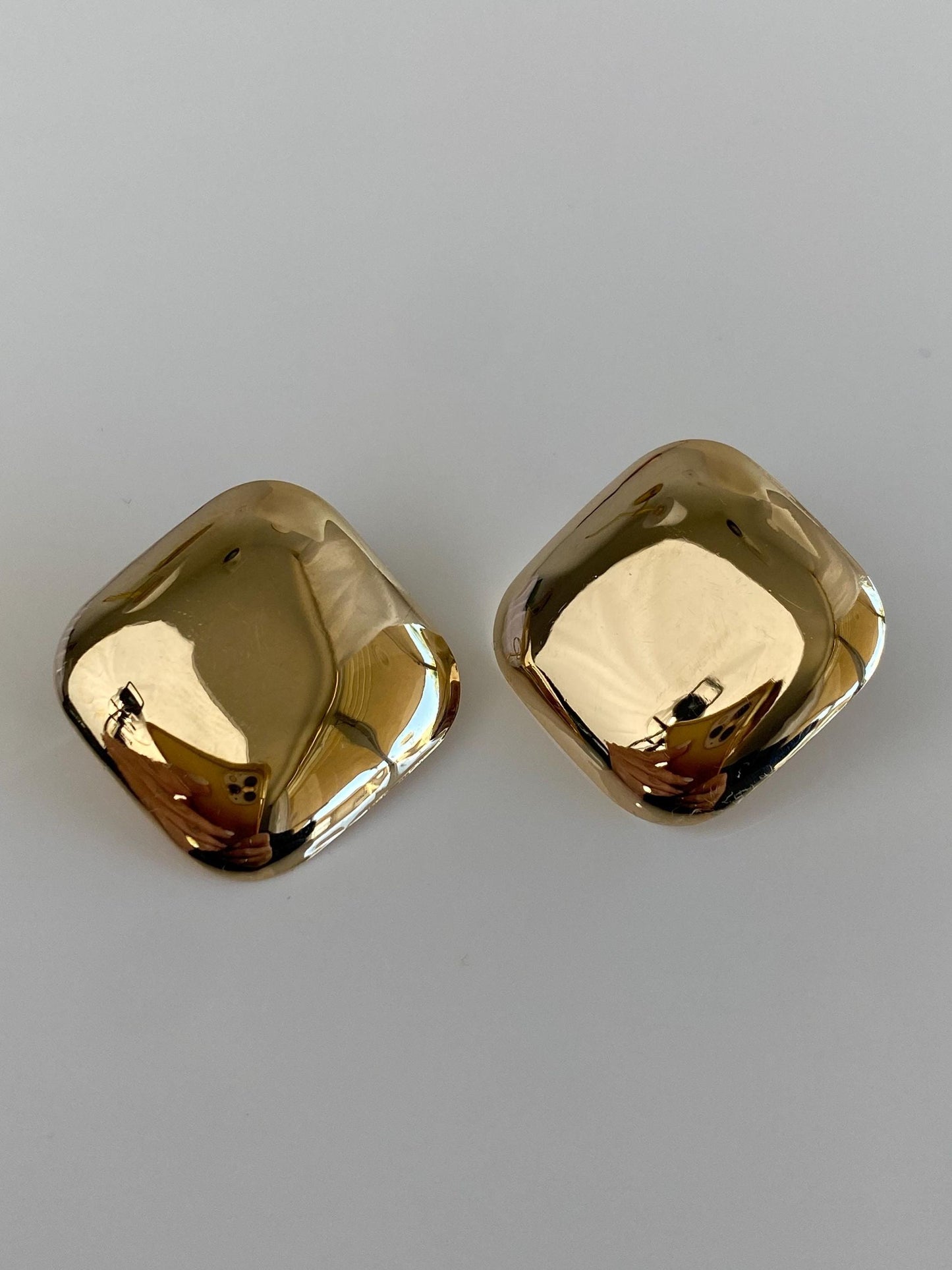 Vintage Solid 14k Yellow Gold Domed Soft Square Stud Earrings