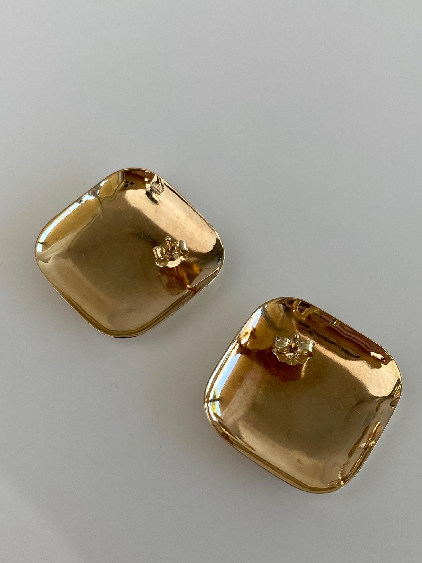 Vintage Solid 14k Yellow Gold Domed Soft Square Stud Earrings