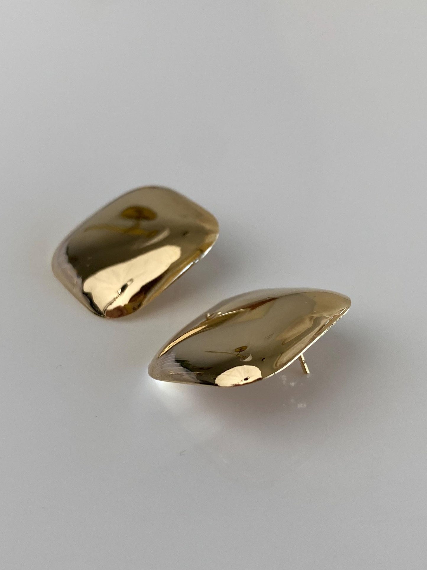Vintage Solid 14k Yellow Gold Domed Soft Square Stud Earrings