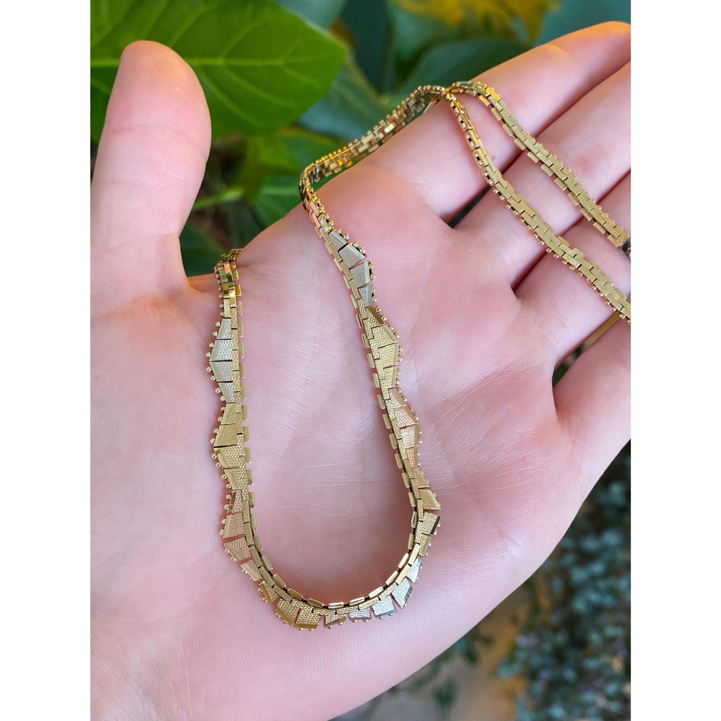 Solid 14k Tri Tone Gold Flat Fancy Necklace - 16 inches