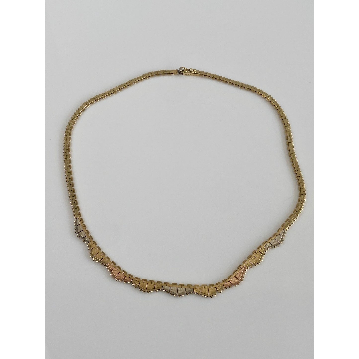 Solid 14k Tri Tone Gold Flat Fancy Necklace - 16 inches