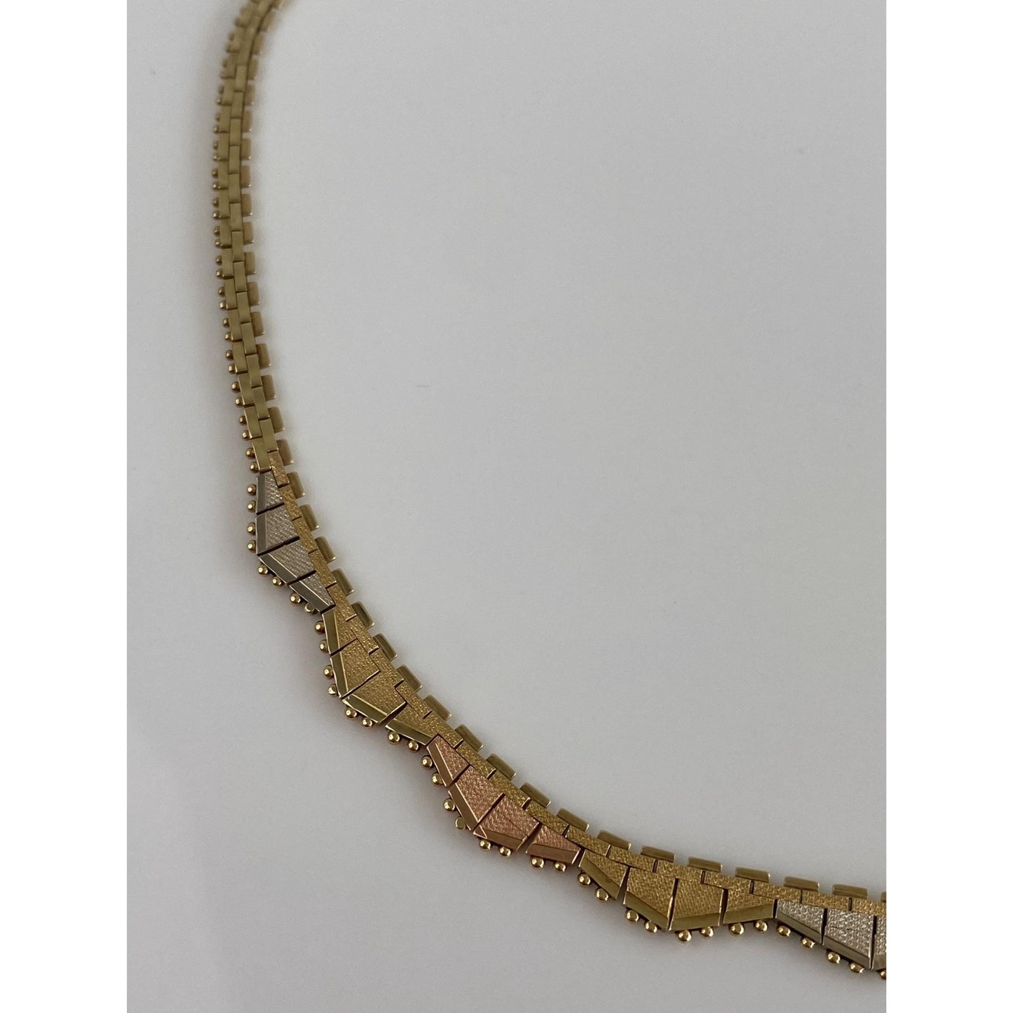 Solid 14k Tri Tone Gold Flat Fancy Necklace - 16 inches