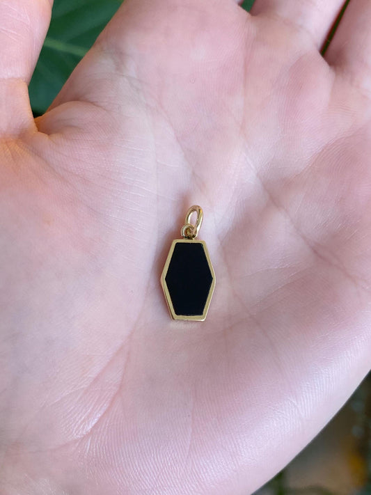 Vintage Solid 18k Yellow Gold Black Onyx Coffin Cufflink Conversion Charm