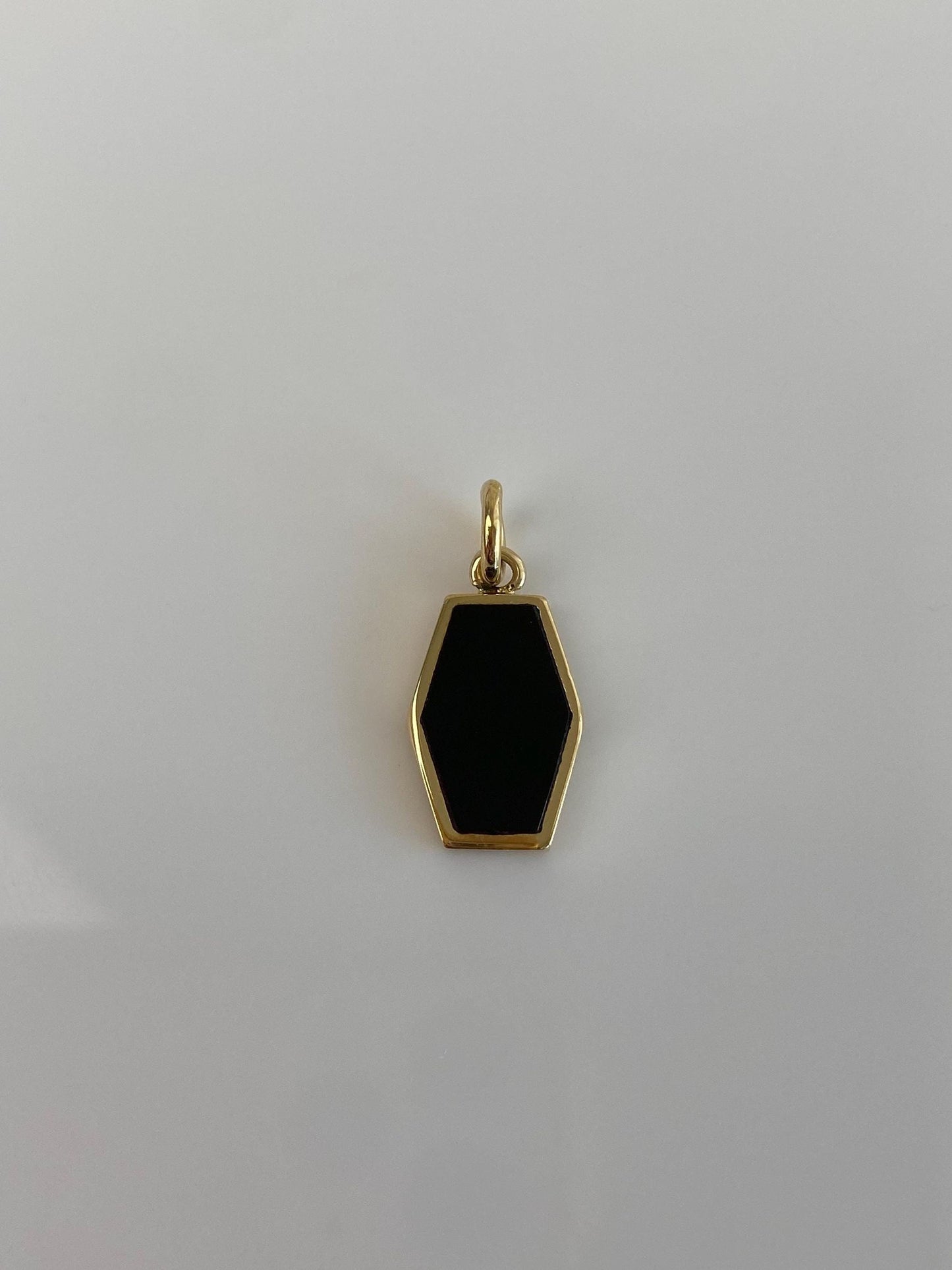 Vintage Solid 18k Yellow Gold Black Onyx Coffin Cufflink Conversion Charm