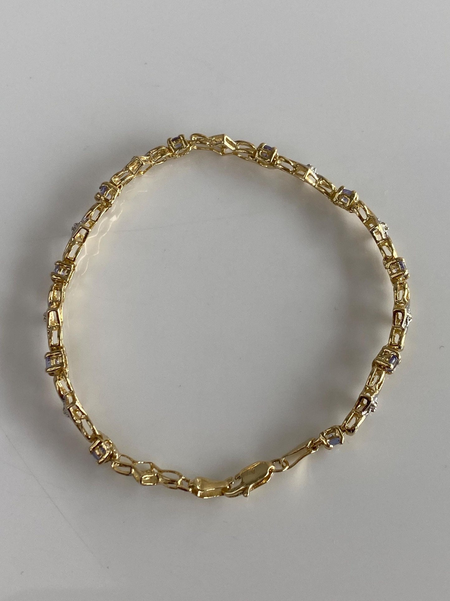 Vintage Solid 10k White & Yellow Gold Tanzanite Diamond Link Bracelet - 7.25 inches