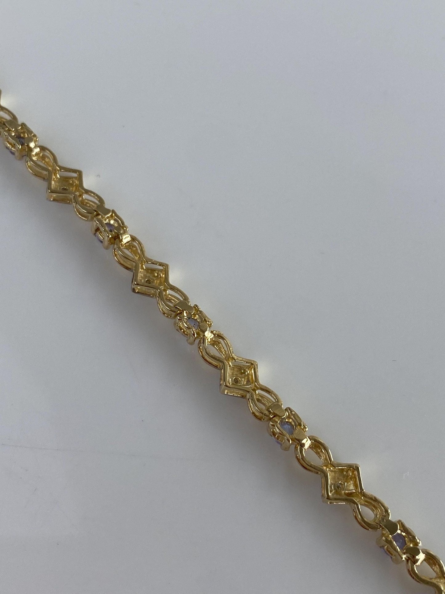 Vintage Solid 10k White & Yellow Gold Tanzanite Diamond Link Bracelet - 7.25 inches