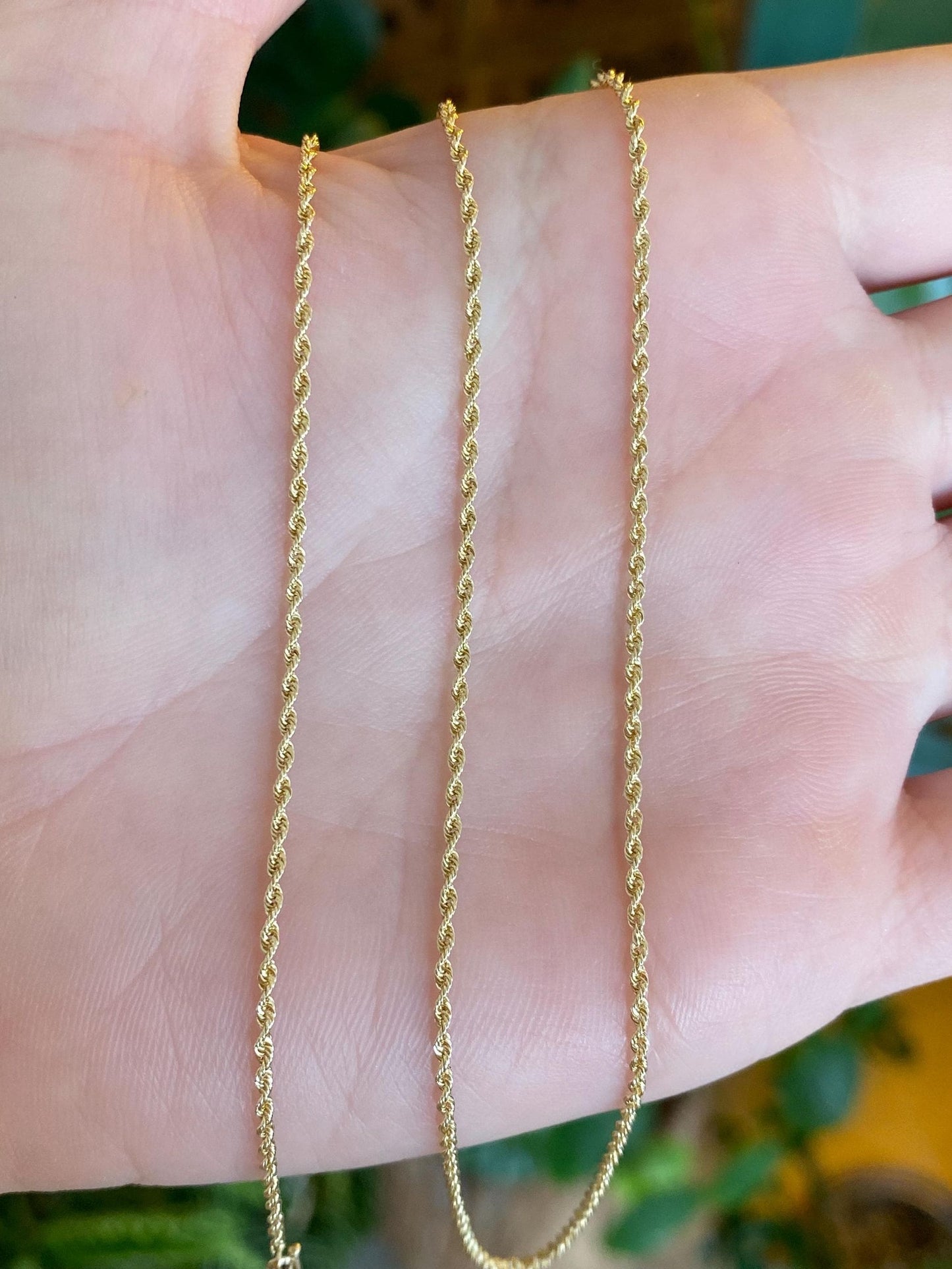 Vintage Solid 14k Yellow Gold Slim Rope Chain Necklace - 17.75 inches