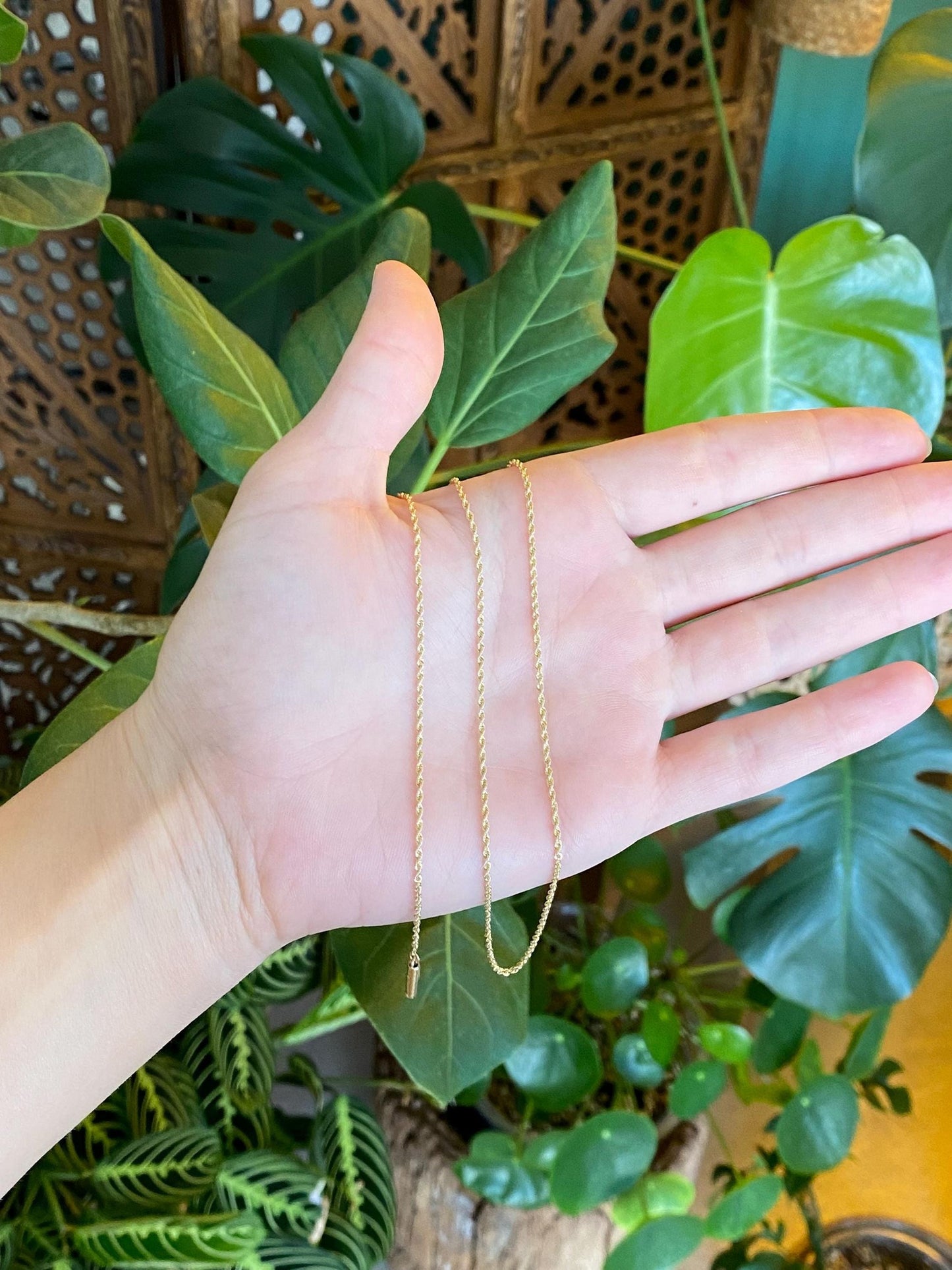 Vintage Solid 14k Yellow Gold Slim Rope Chain Necklace - 17.75 inches